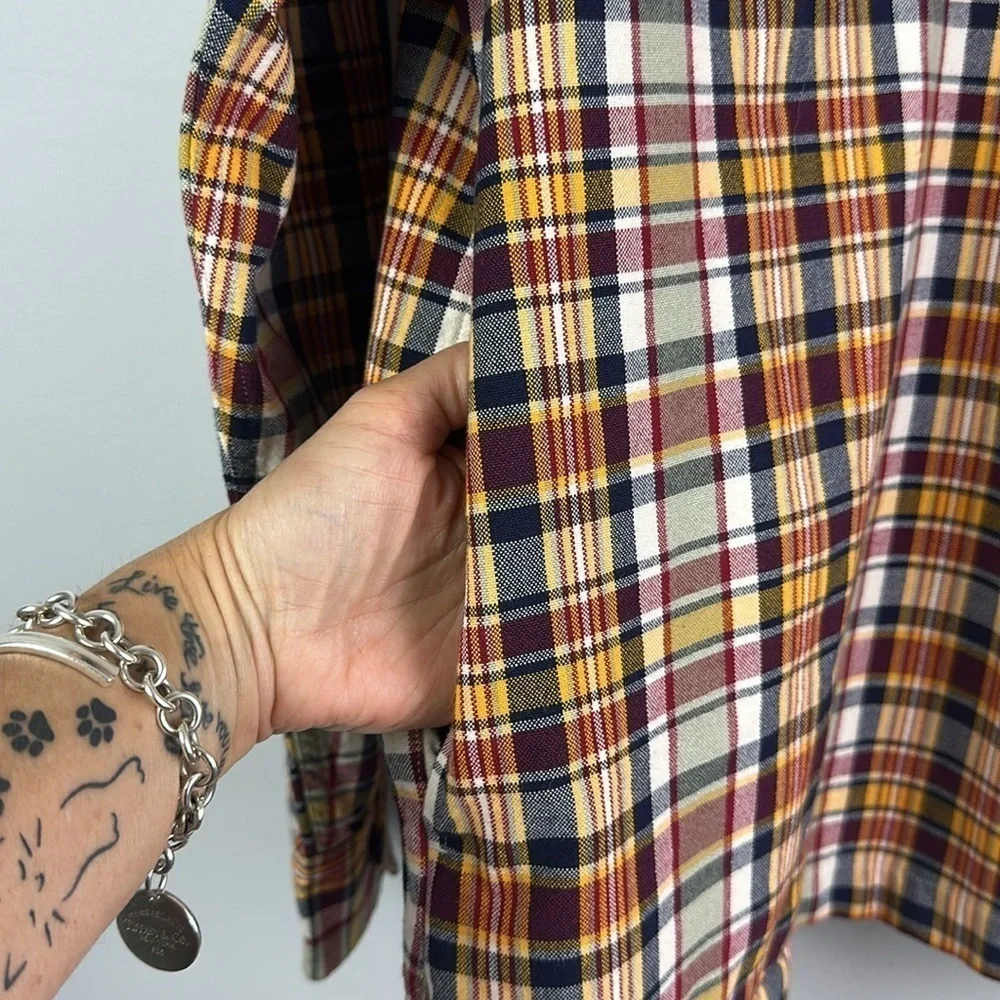 J. Crew Half Zip Pullon Shirt Jacket Large Yarn Dyed Cotton Canvas Plaid Pockets